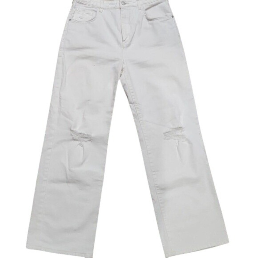 Pilcro Boho Edgy Anthropologie Straight Leg‎ White Jeans 29 Coastal Surf Skater